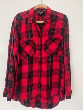 Express Red & Black Plaid Shirt with Chest Pockets